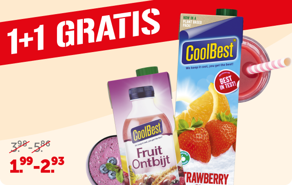 CoolBest sappen of Fruitontbijt, 2 pakken à 750-1000 ml, nu 1+1 GRATIS!