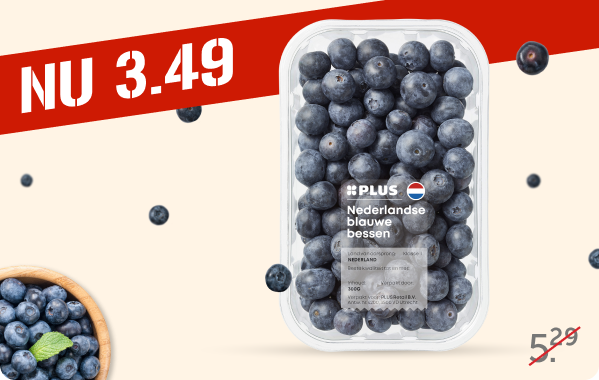 PLUS Blauwe bessen schaal 300 gram, nu voor maar 3,49 per schaal!