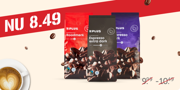 PLUS Koffiebonen (zak 1000 gram), nu voor maar 8,49 per zak!