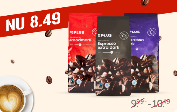 PLUS Koffiebonen (zak 1000 gram), nu voor maar 8,49 per zak!