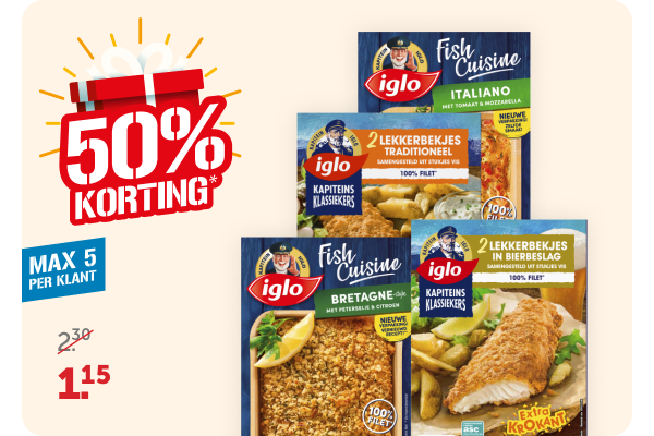 Alle Iglo Fish Cuisine, Kapiteins Klassiekers of Groente-idee