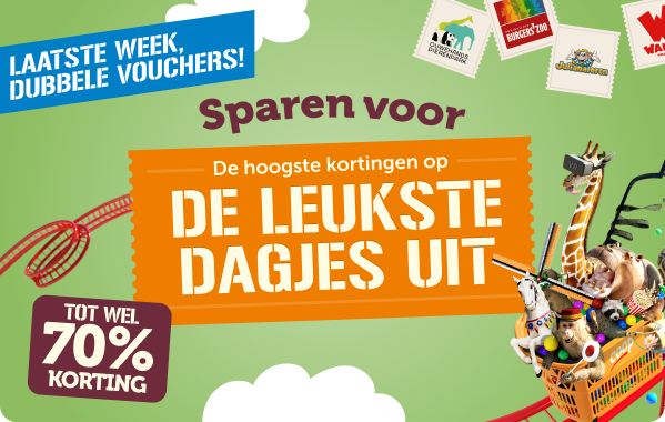 Laatste week, dubbele vouchers! | Sparen voor de hoogste kortingen op de leukste dagjes uit | Tot wel 70% korting