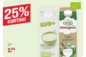 BIO+ of Arla Biologische yoghurt of karnemelk