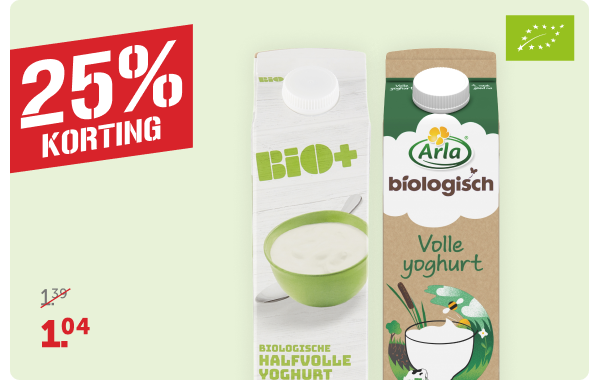 BIO+ of Arla Biologische yoghurt of karnemelk