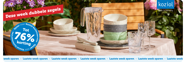 Spaar voor Koziol buitenservies | Tot 76% korting | Laatste week sparen | Deze week dubbele zegels