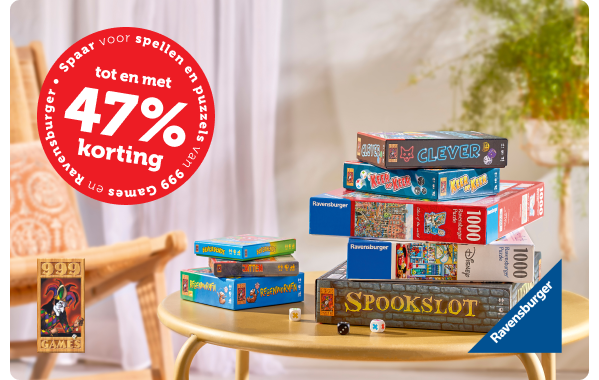 Spaar mee voor spellen en puzzels van 999 games en Ravensburger - tot en met 47% korting