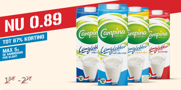 Campina melk nu voor €0.89 | Tot 67% korting