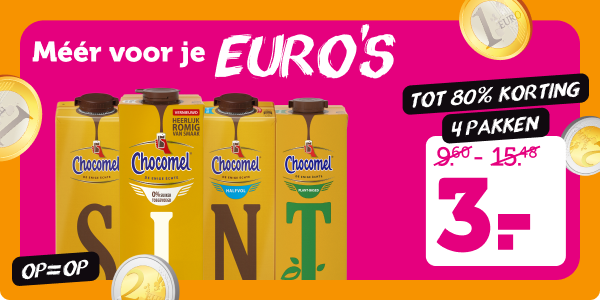 Meer voor je EURO'S | 4 pakken Chocomel voor maar €3 | Tot 80% korting