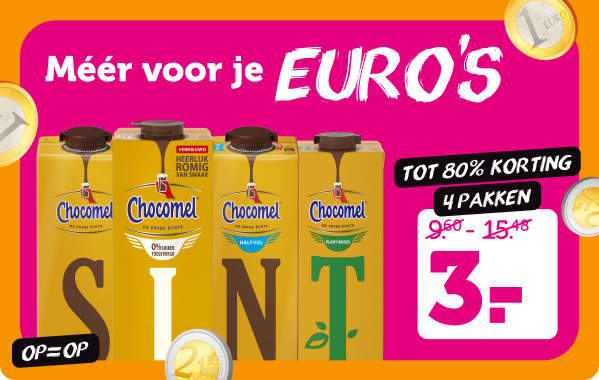 Meer voor je EURO'S | 4 pakken Chocomel voor maar €3 | Tot 80% korting