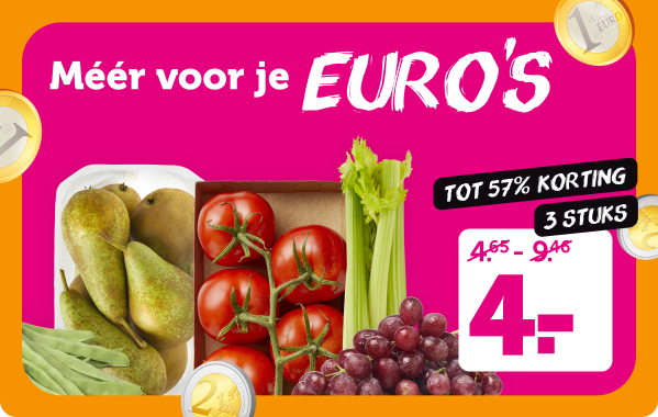 Meer voor je EURO'S | Combineer Handperen Conference, PLUS Trostomaten, bleekselderij, snijbonen of rode druiven - nu 3 stuks voor slechts €4,-.