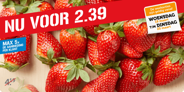 PLUS Aardbeien, 400 gram nu voor slechts €2.39 | De weekacties zijn geldig vanaf woensdag 19 maart t/m dinsdag 25 maart