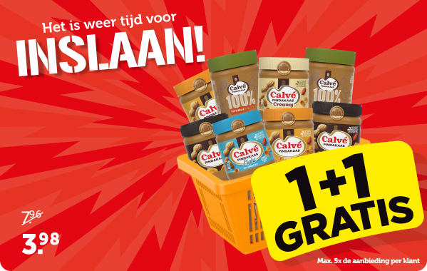 Het is tijd voor INSLAAN! | 1 + 1 gratis op Calvé Pindakaas