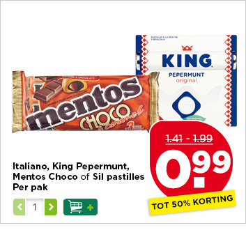 Italiano, King Pepermunt, Mentos Choco of Sil Pastilles