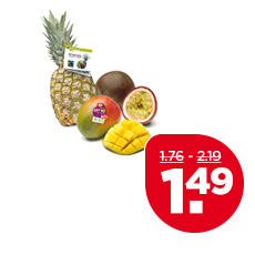 PLUS Fairtrade ananas, Eat me Mango of Eat me Passievrucht