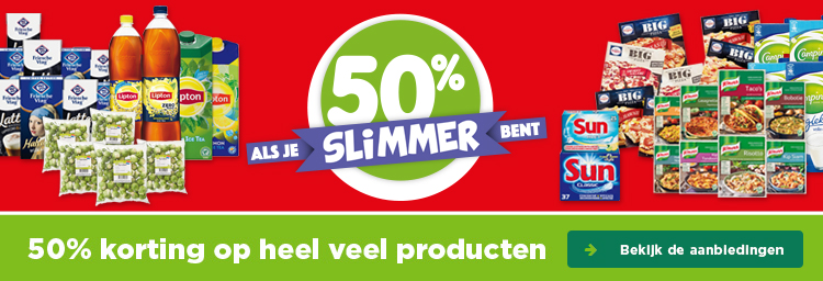 50% ALS JE SLIMMER BENT | 50% korting op heel veel producten | Bekijk de aanbiedingen
