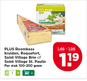 PLUS Roomkaas kruiden, Roquefort, Saint Village Brie of Saint Village St. Paulin