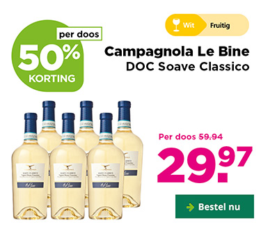 Campagnola Le Bine DOC Soave Classico | Wit Fruitig | per doos 50% korting | Per doos van 59.94 voor 29.97 | Bestel nu