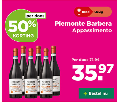 Piemonte Barbera Appassimento | Rood Stevig | per doos 50% korting | Per doos van 71.94 voor 35.97 | Bestel nu