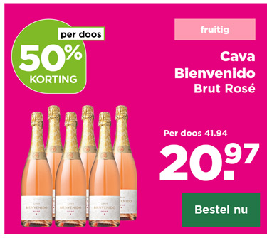 Cava Bienvenido Brut RosÃ© | fruitig | per doos 50% korting | Per doos van 41.94 voor 20.97 | Bestel nu