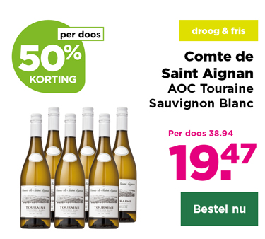 Comte de Saint Aignan AOC Touraine Sauvignon Blanc | droog & fris | per doos 50% korting | Per doos van 38.94 voor 19.47 | Bestel nu