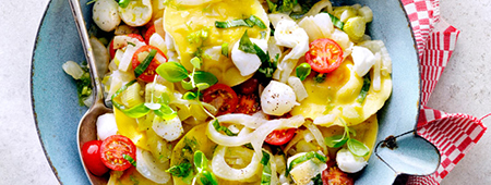 Gevulde pasta met gestoofde venkel en mozzarella