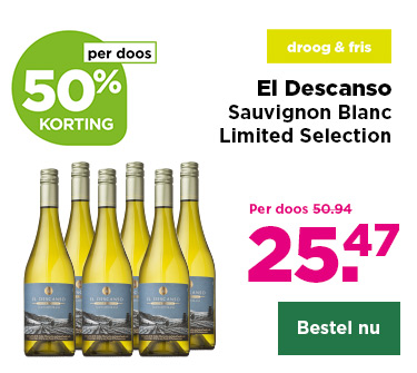 El Descanso | Sauvignon Blanc Limited Selection | droog & fris | per doos 50% korting | Per doos van 50.94 voor 25.47 | Bestel nu