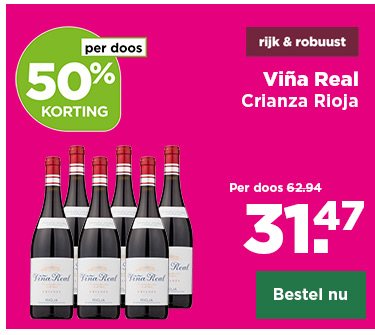 ViÃ±a Real | rijk & robuust | Crianza Rioja | per doos 50% korting | Per doos van 62.94 voor 31.47 | Bestel nu