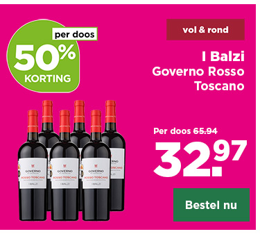 I Balzi | Governo Rosso Toscano | vol & rond | per doos 50% korting | Per doos van 65.94 voor 32.97 | Bestel nu