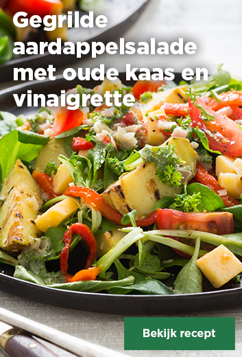 GEGRILDE AARDAPPELSALADE MET OUDE KAAS EN VINAIGRETTE