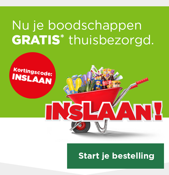INSLAAN! | Nu je boodschappen GRATIS* thuisbezorgd. | Kortingscode: INSLAAN | Start je bestelling