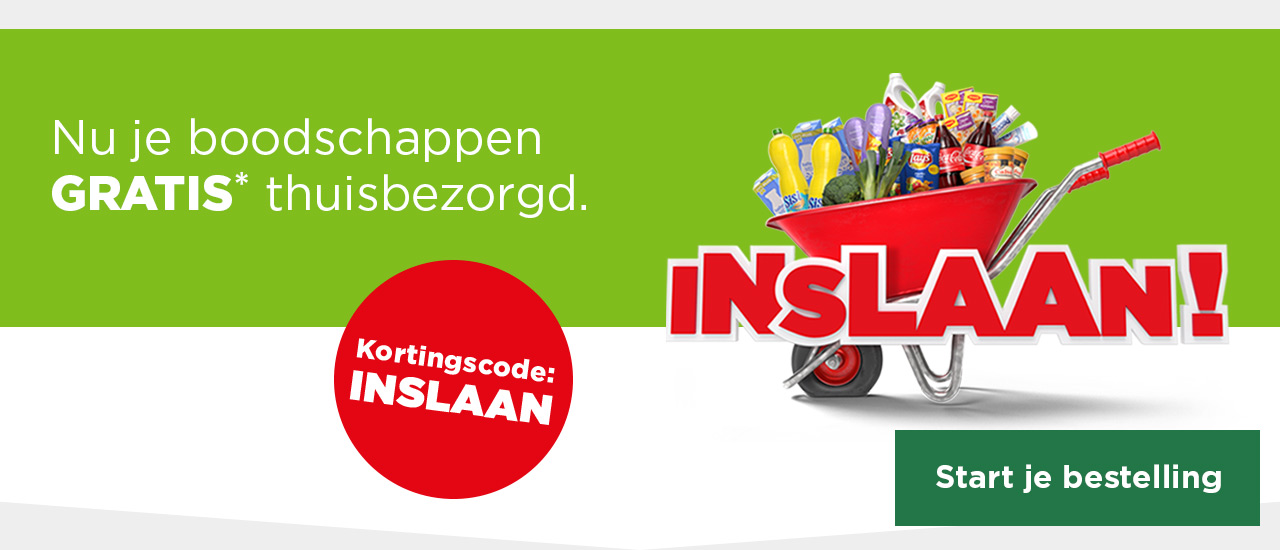 INSLAAN! | Nu je boodschappen GRATIS* thuisbezorgd. | Kortingscode: INSLAAN | Start je bestelling