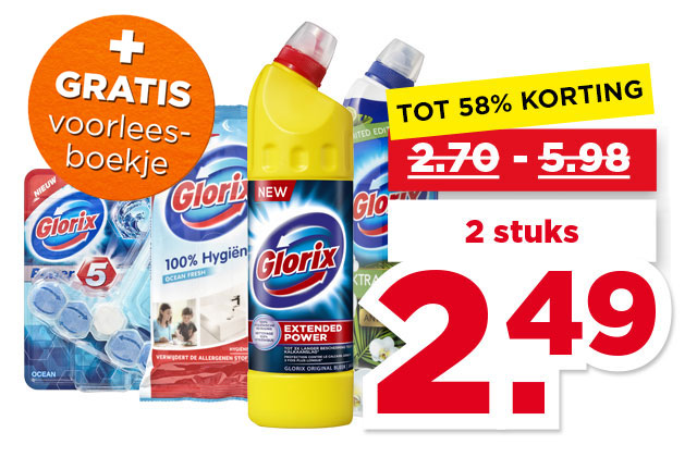Glorix Bleek, doekjes, wc power gel of toiletblokken | Bekijk aanbieding