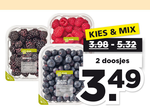 PLUS Blauwe bessen, bramen of frambozen | Bekijk aanbieding