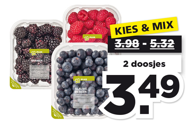 PLUS Blauwe bessen, bramen of frambozen | Bekijk aanbieding