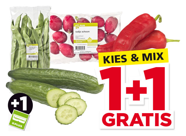 PLUS Snijbonen ongesneden, radijs, komkommer of zoete puntpaprika | Bekijk aanbieding