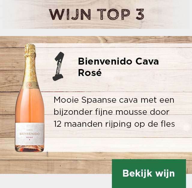 WIJN TOP 3 | 1 | Bienvenido Cava Rosé | ✔ Mooie Spaanse cava met een bijzonder fijne mousse door 12 maanden rijping op de fles ✔ Fris en elegant, met een vleugje aardbeien, frambozen en rozen ✔ Een lekker en feestelijk aperitief | Bekijk wijn