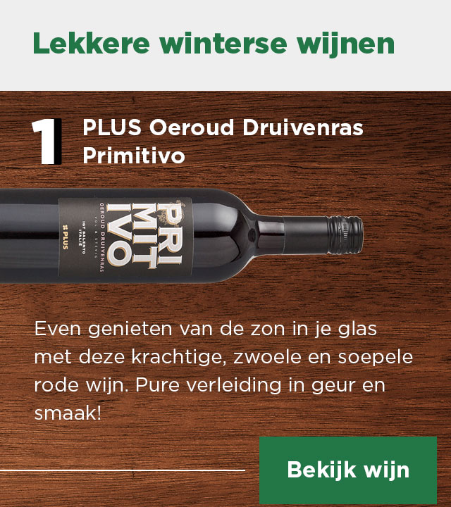 Lekkere winterse wijnen | 1 PLUS Oeroud Druivenras Primitivo | Bekijk wijn
