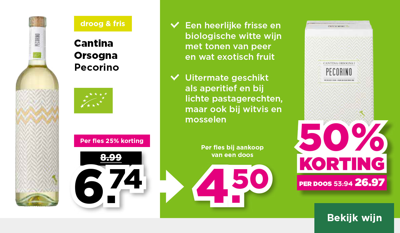 Cantina Orsogna | Pecorino | droog & fris | Per fles 25% korting | van 8.99 voor 6.74 | Per fles bij aankoop van een doos 4.50 | per doos 50% korting | van 53.94 voor 26.97 | Bekijk wijn