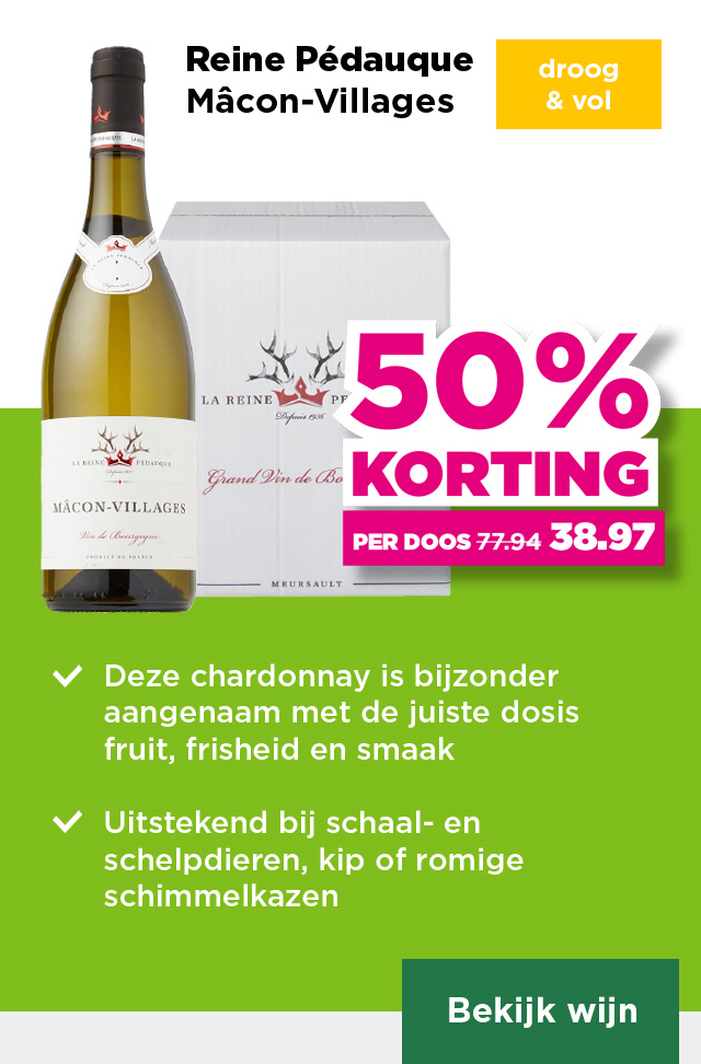 Reine Pédauque | Mâcon-Villages | droog & vol | Per fles 25% korting | van 12.99 voor 9.74 | Per fles bij aankoop van een doos 6.50 | per doos 50% korting | van 77.94 voor 38.97 | Bekijk wijn