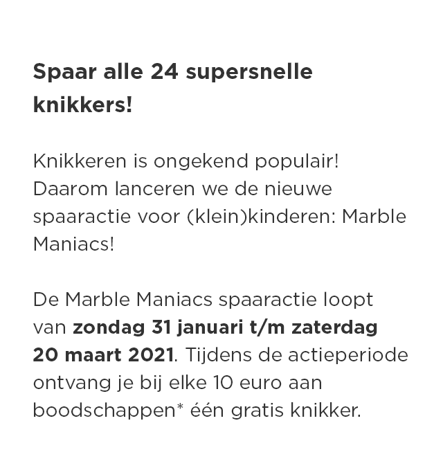 Spaar alle 24 supersnelle knikkers!