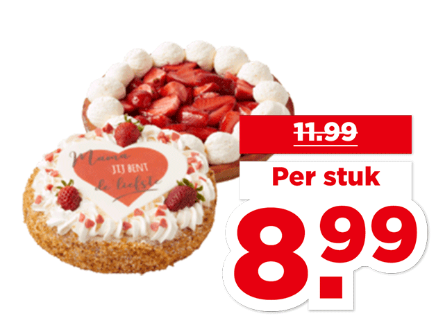 PLUS Aardbeienvlaai met slagroom of moederdag slagroomtaart | Bekijk aanbieding