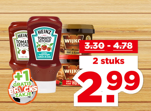 Heinz Ketchup of Wijko Satésaus | Bekijk aanbieding