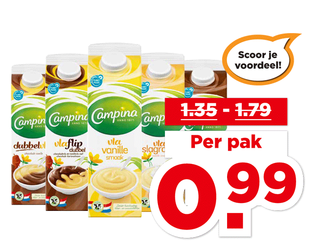 Campina Vanille-, chocolade of dubbelvla | Bekijk aanbieding