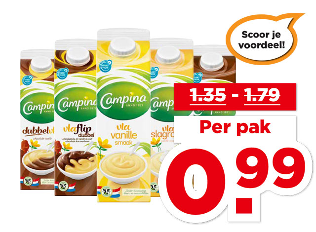 Campina Vanille-, chocolade of dubbelvla | Bekijk aanbieding