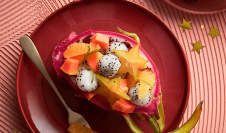 Tropische fruitsalade met pitahaya | Bekijk recept