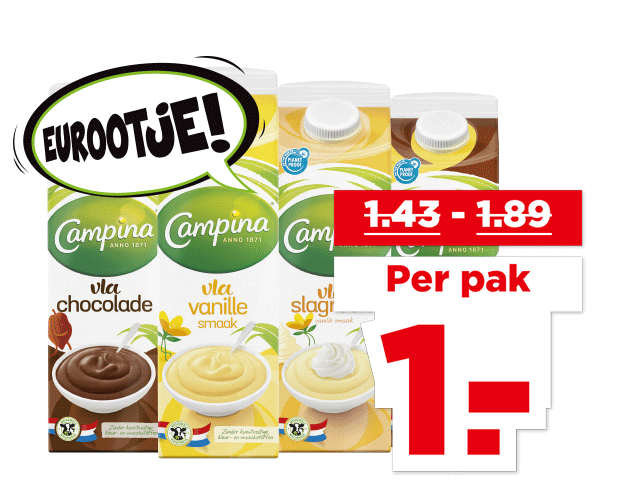 Campina Vanille-, chocolade- of dubbelvla | Bekijk aanbieding