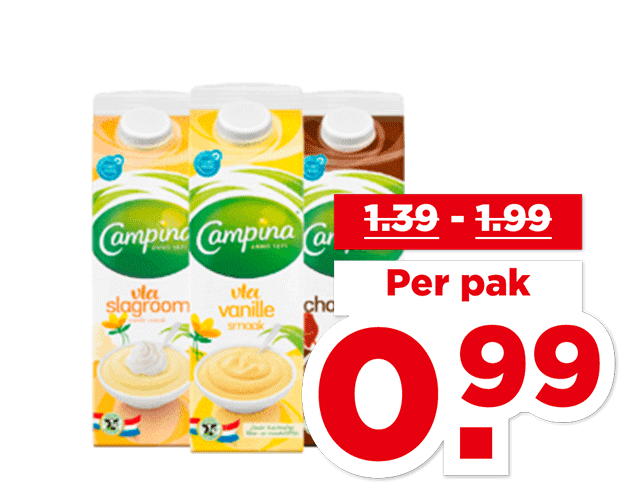 Campina Vanille-, chocola- of dubbelvla | Bekijk aanbieding
