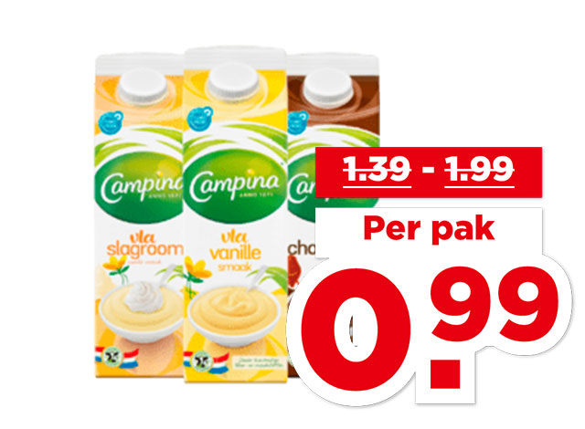 Campina Vanille-, chocola- of dubbelvla | Bekijk aanbieding