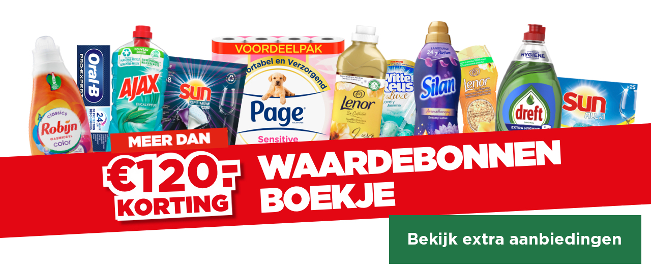 Meer dan € 120,- korting waardebonnenboekje | Bekijk extra aanbiedingen