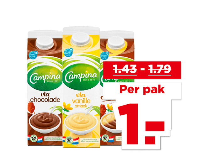 Campina Vanille-, chocolade- of dubbelvla | Bekijk aanbieding